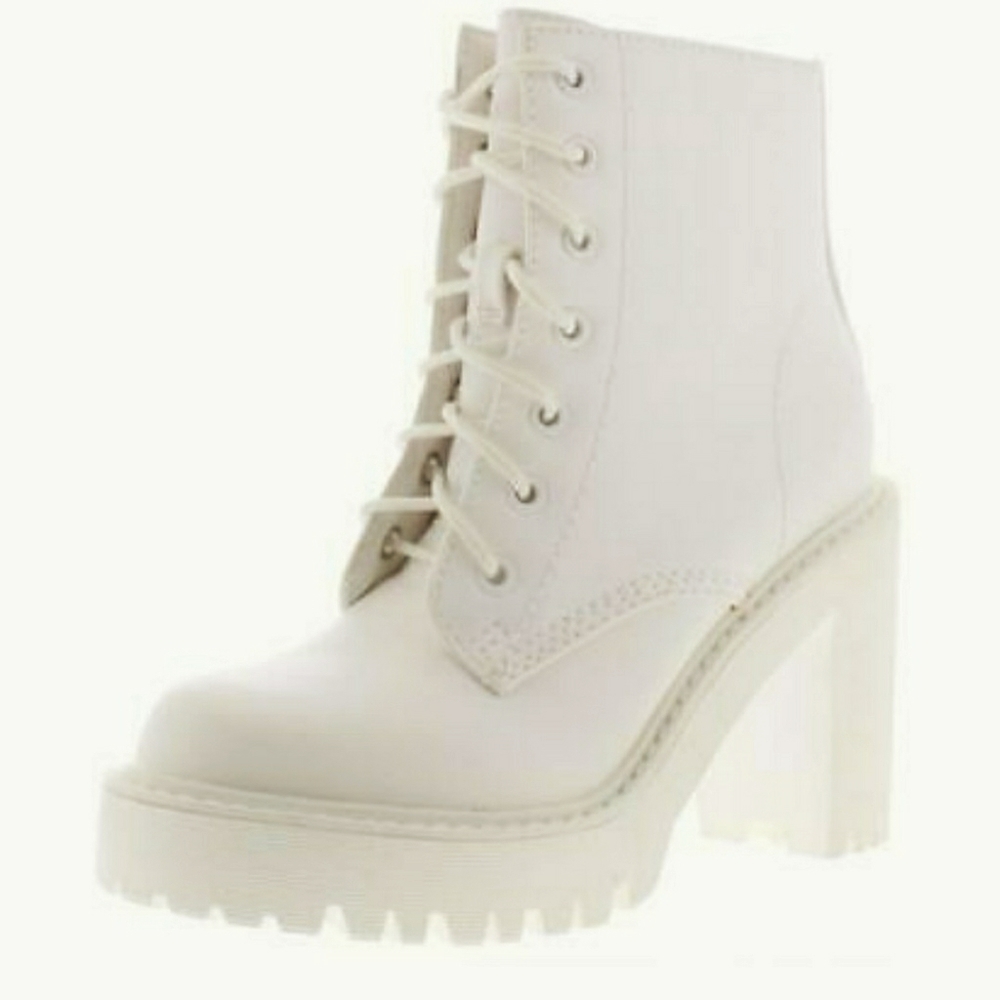 Madden Girl White Heeled Combat Boots